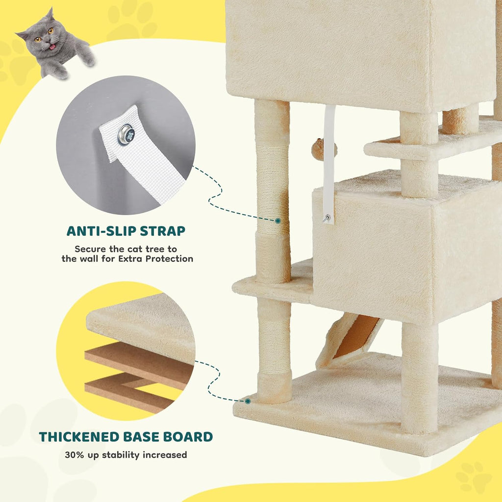 54 Inch Cat Tree Tower with Sisal Scratching Post, Multi-Level