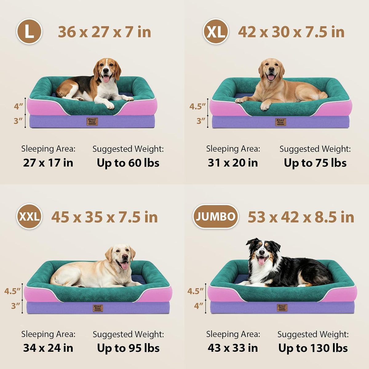 Chez Paw Waterproof Orthopedic XL Dog Bed for Large and Extra Large Dogs