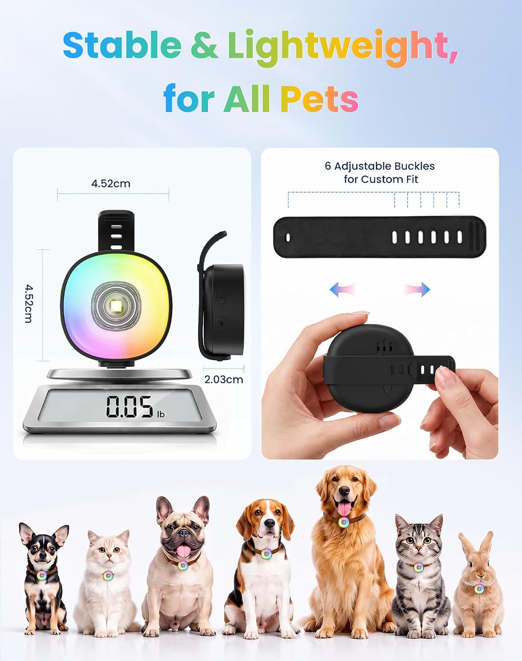 Zellar 2-in-1 Dog Tracker GPS with LED Light, Pet GPS for Pets,Rechargeable