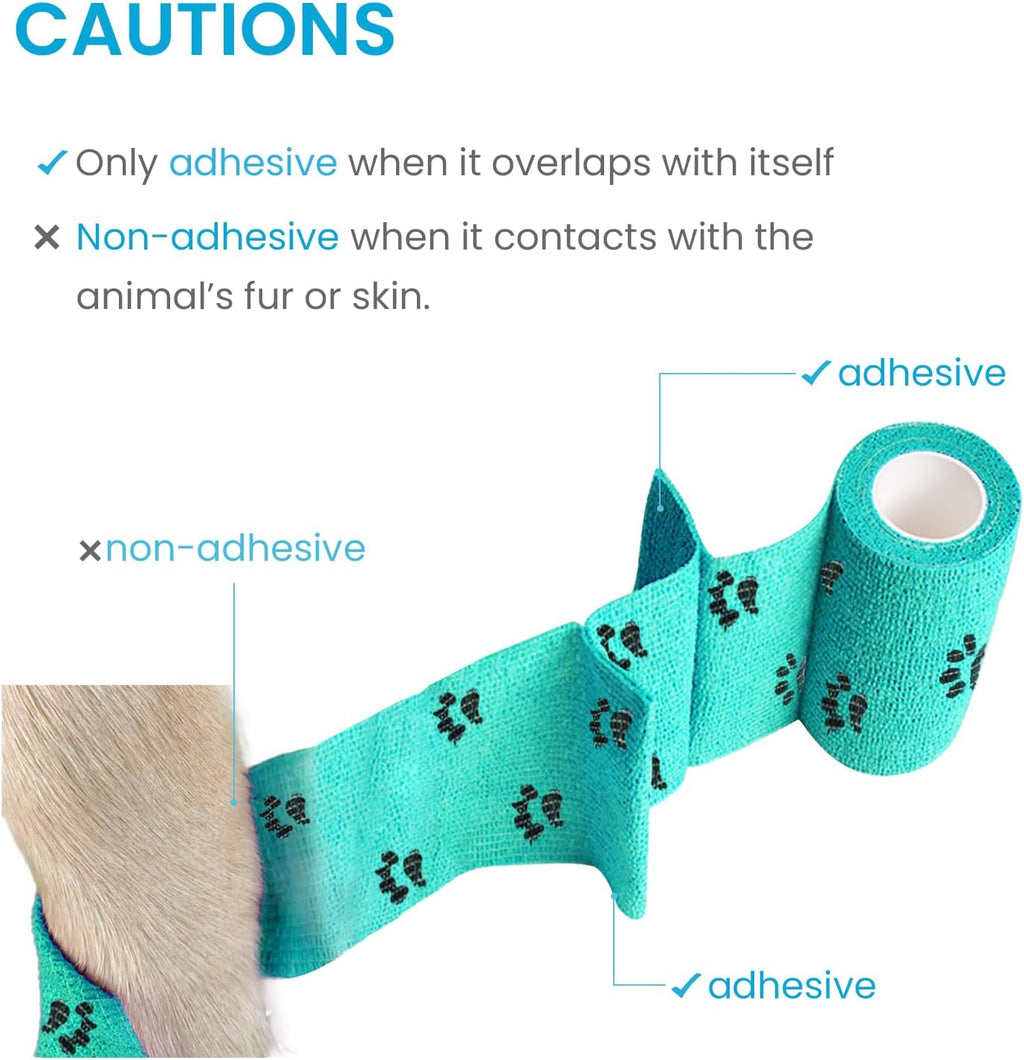 WePet Pet Wrap, Self-Adhesive, Only Sticks to Itself, Non-Woven Tape for Dog Legs, Paws, Wounds, First Aid Cohesive Gauze for Horse, Cat, Bird, Animal, 6 Rolls, 2 Inch, Pawprints A