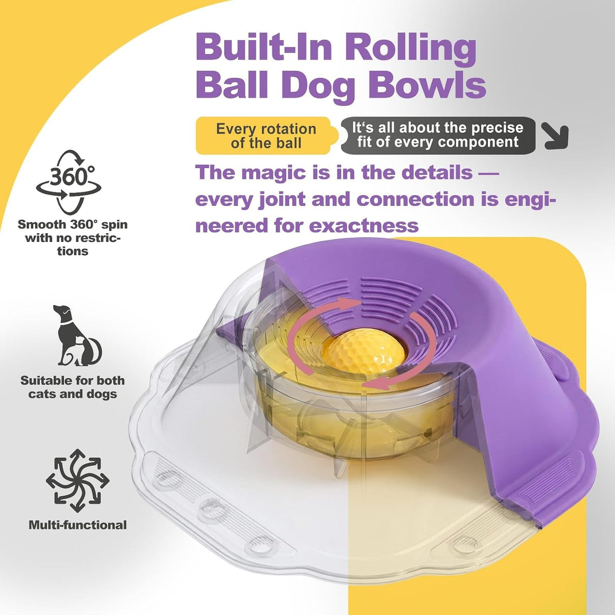 Dog Licking Bowl with Rolling Ball, Lick Toy, Anti Boredom Toys