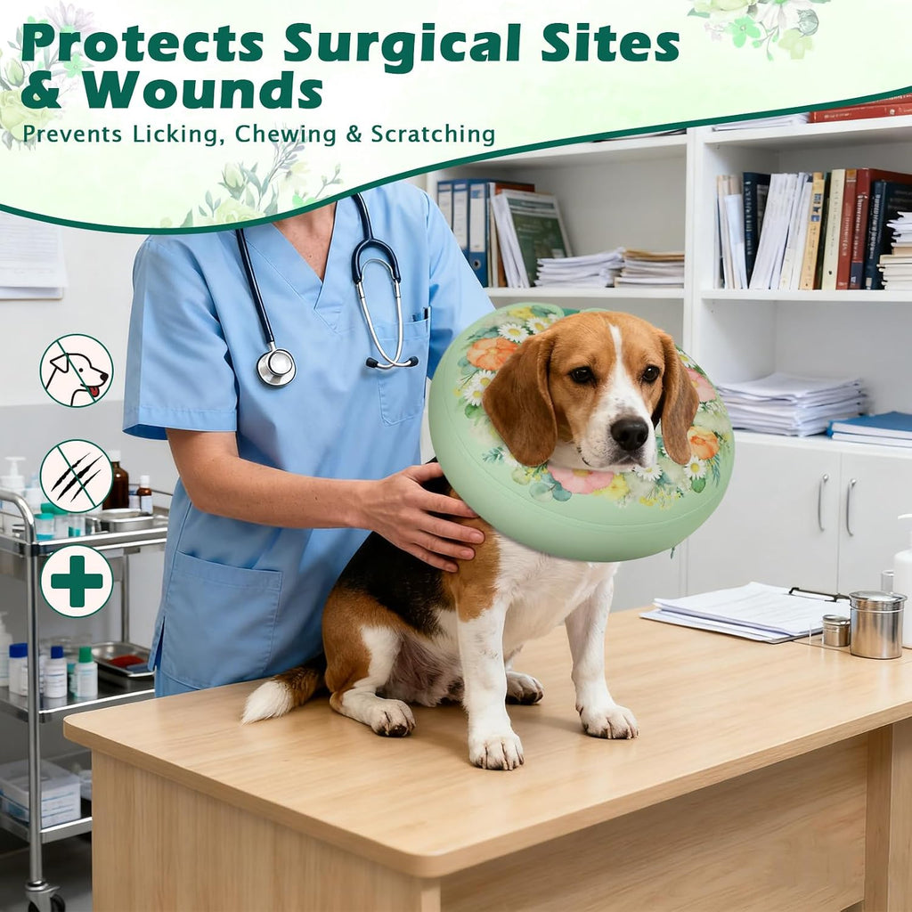 IEUUMLER Inflatable Recovery Dog Cone Collar, Neck Donut Protective ECollar, Adjustable Soft Collar for Dog and Cat After Surgery Prevent from Biting & Licking EU020 Wildbloom Wreath L