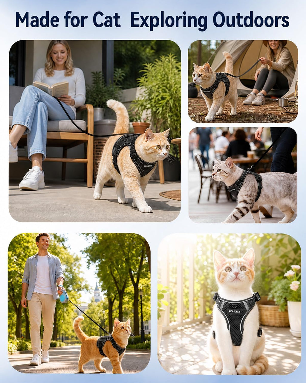 Escape Resistant Cat Harness and Leash Set with Pocket
