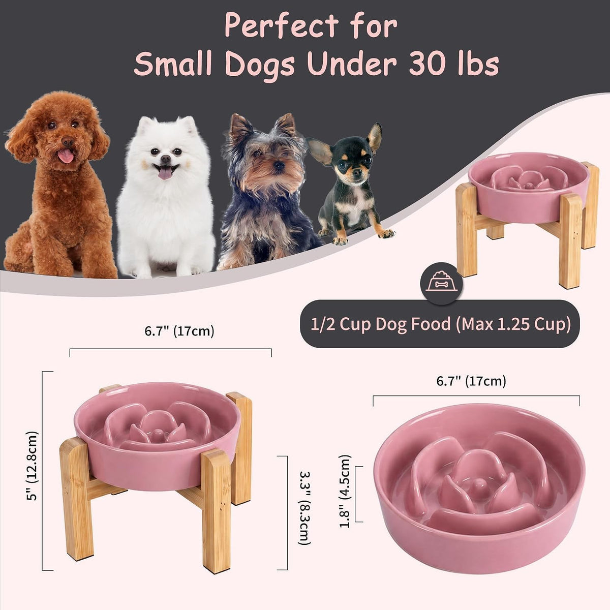 Elevated Slow Feeder Dog Bowl, 6.7" Ceramic Maze Dog Bowl with Stand