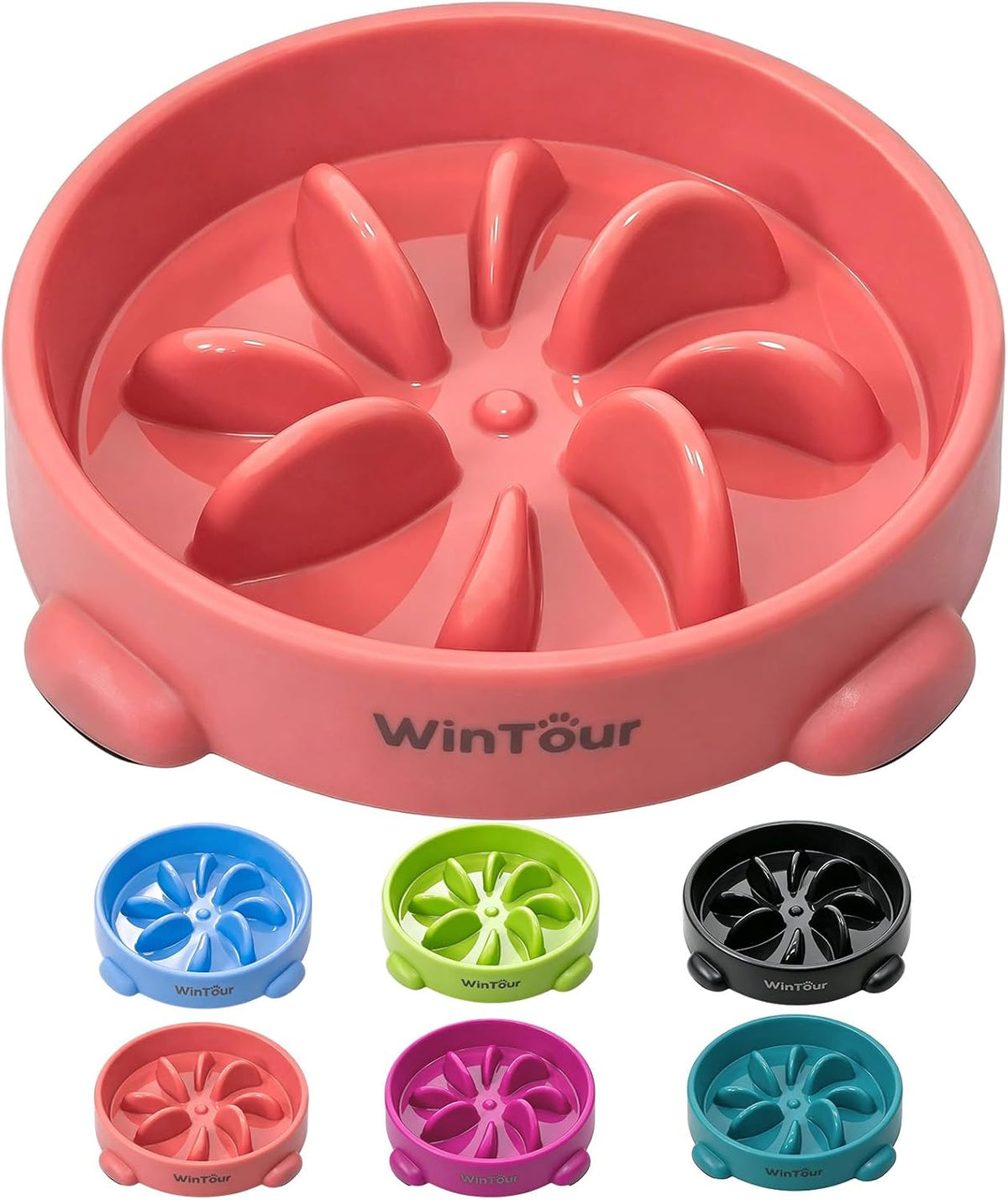 WinTour Slow Feeder Dog Bowls for Small Medium Pets, Round PP Dish, 1 Pack