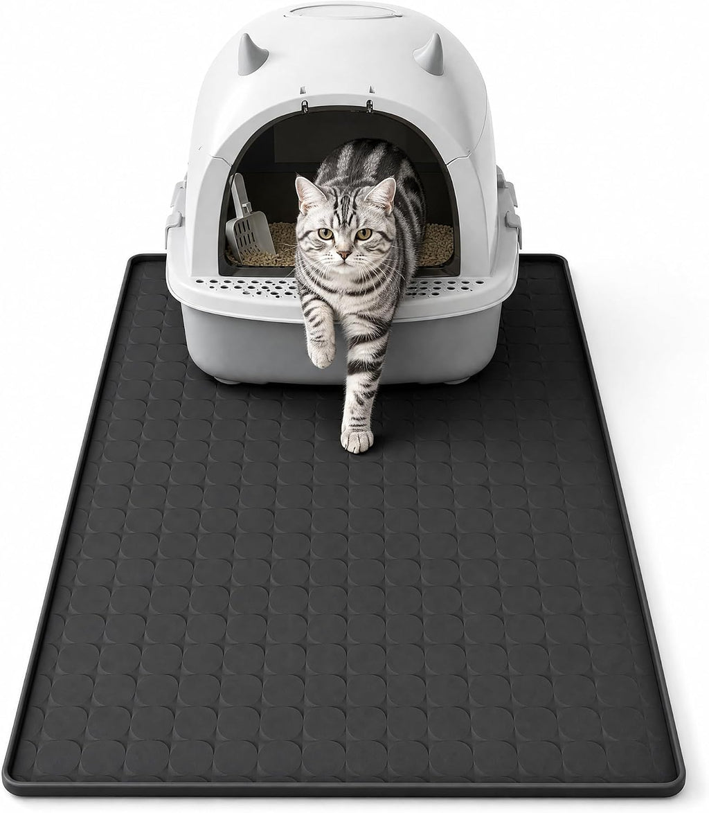 Silicone Cat Litter Mat,Large Waterproof,33.9 x 21.9 in,Black