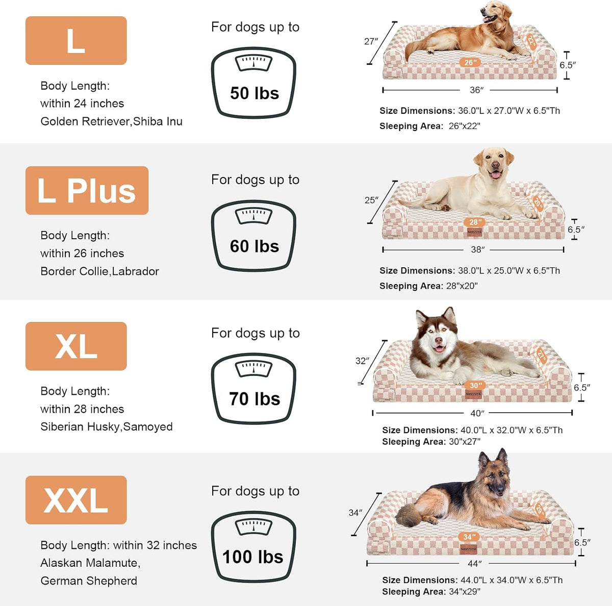 NANUYA Orthopedic Dog Bed for Large Dogs, 36 x 27 Inch, Pink Grid