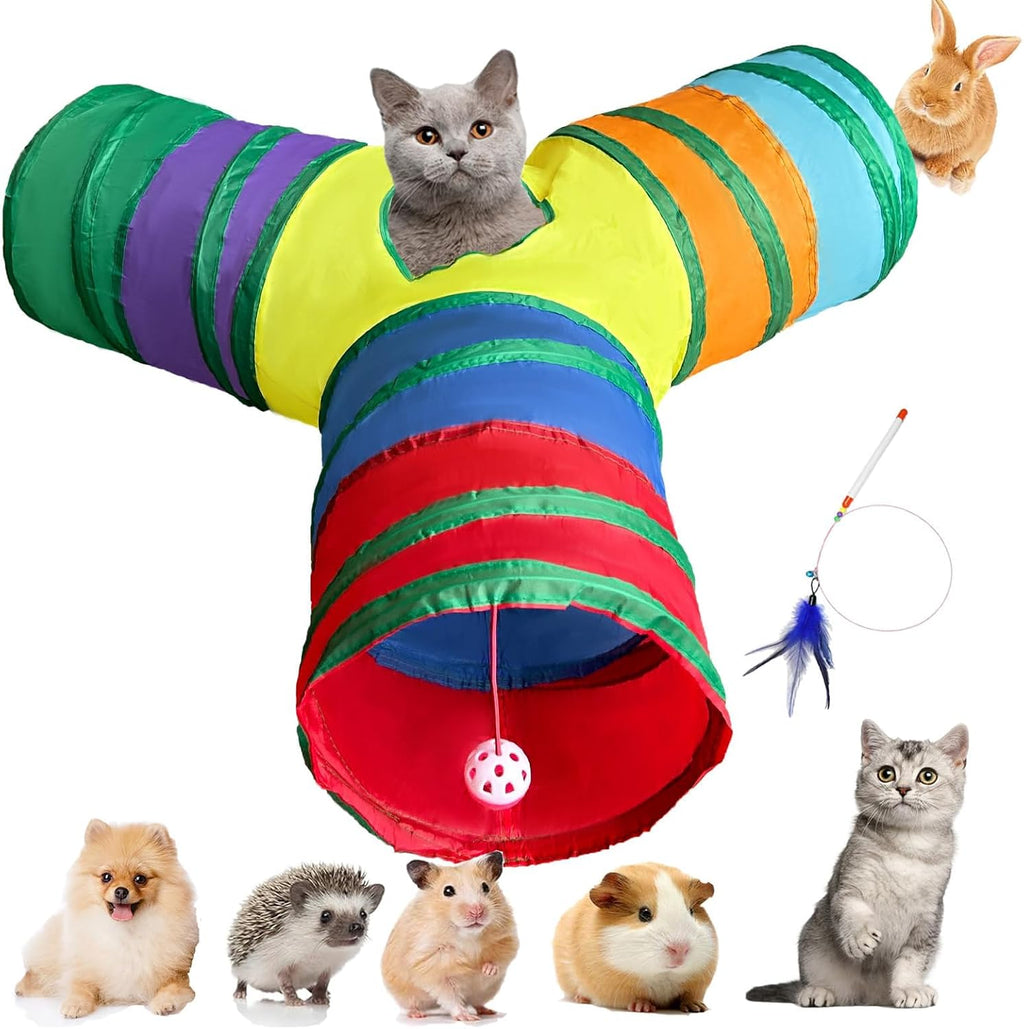 Cat Tunnel Tube Toy 3-Way Collapsible (Rainbow Y)