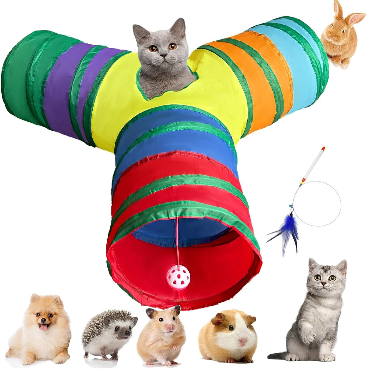 Cat Tunnel Tube Toy 3-Way Collapsible (Rainbow Y)