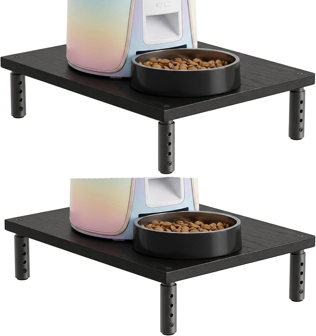 OPNICE Adjustable Cat Food Stand, Elevated Cat Feeder Stand with 4 Height Settings, Automatic Cat Feeder & Tradition Bowls, Raised Pet Feeding Table Station for Cats & Small Dogs, Black 2-Pack