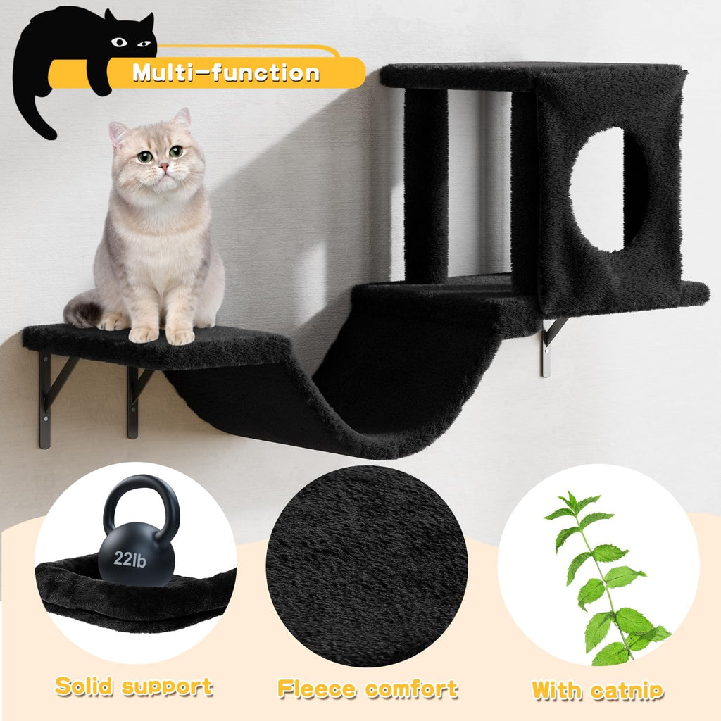 12-in-1 Cat Wall Shelves, Luxury Wall-Mounted Cat Shelves, Black