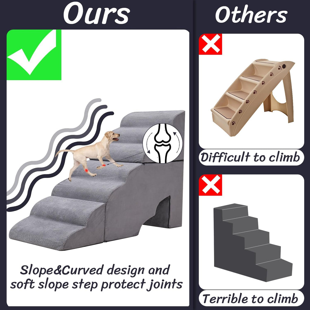 7-Step 35D Foam Dog Stair for High Beds 32 inches Tall, Grey