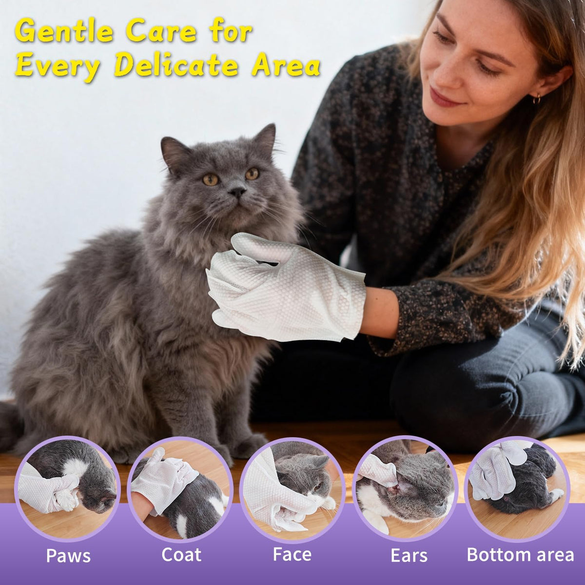 Pet Glove Wipes, Cleaning Wipes for Full-Body Grooming (20 Count)