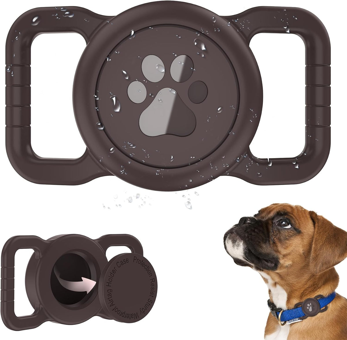 SANKALA Waterproof Airtag Dog Collar Holder, Coffee, 1 Pack