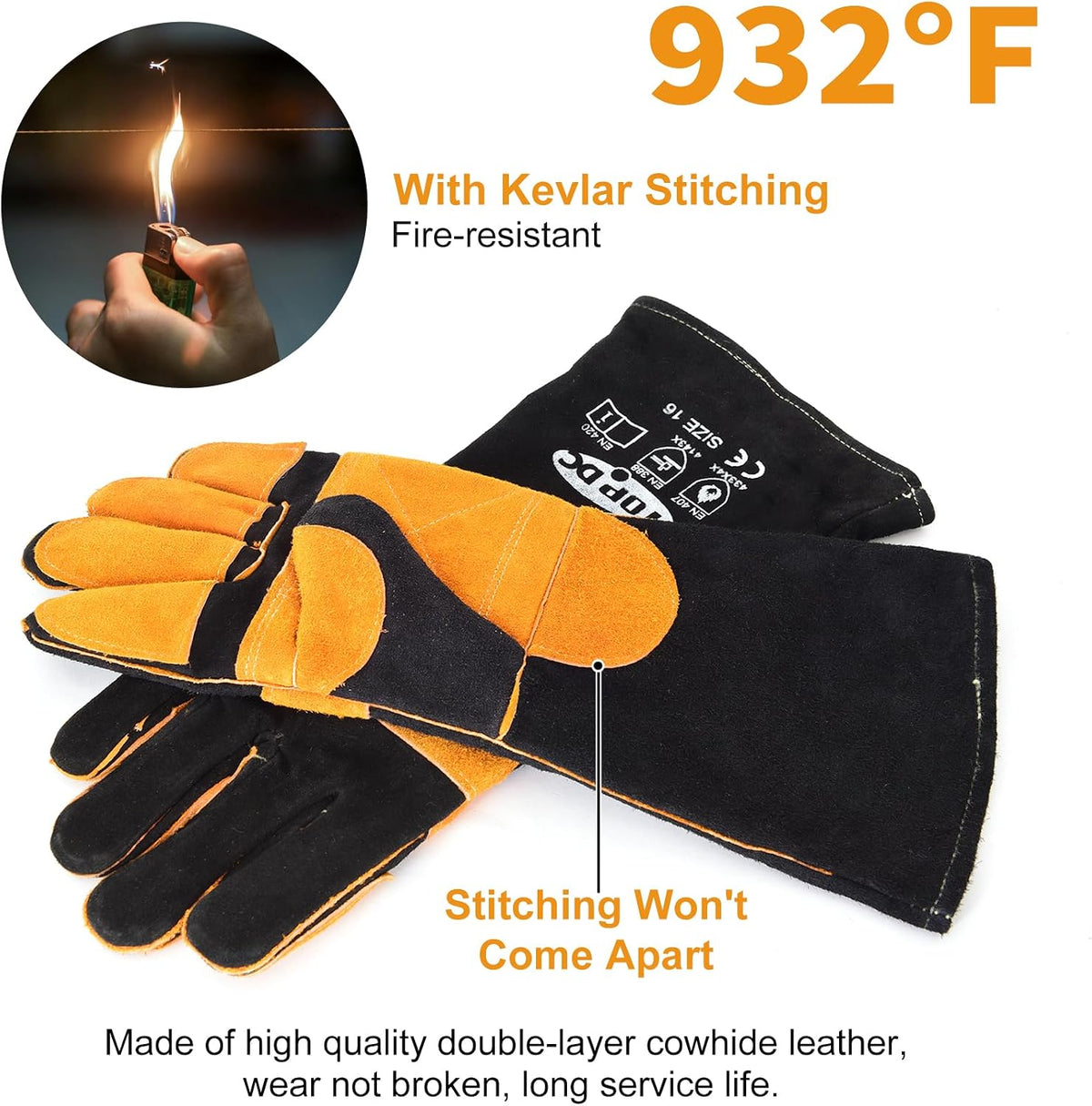 TOPDC Animal Handling Gloves, 16-Inch Bite & Scratch Resistant for Dog Cat