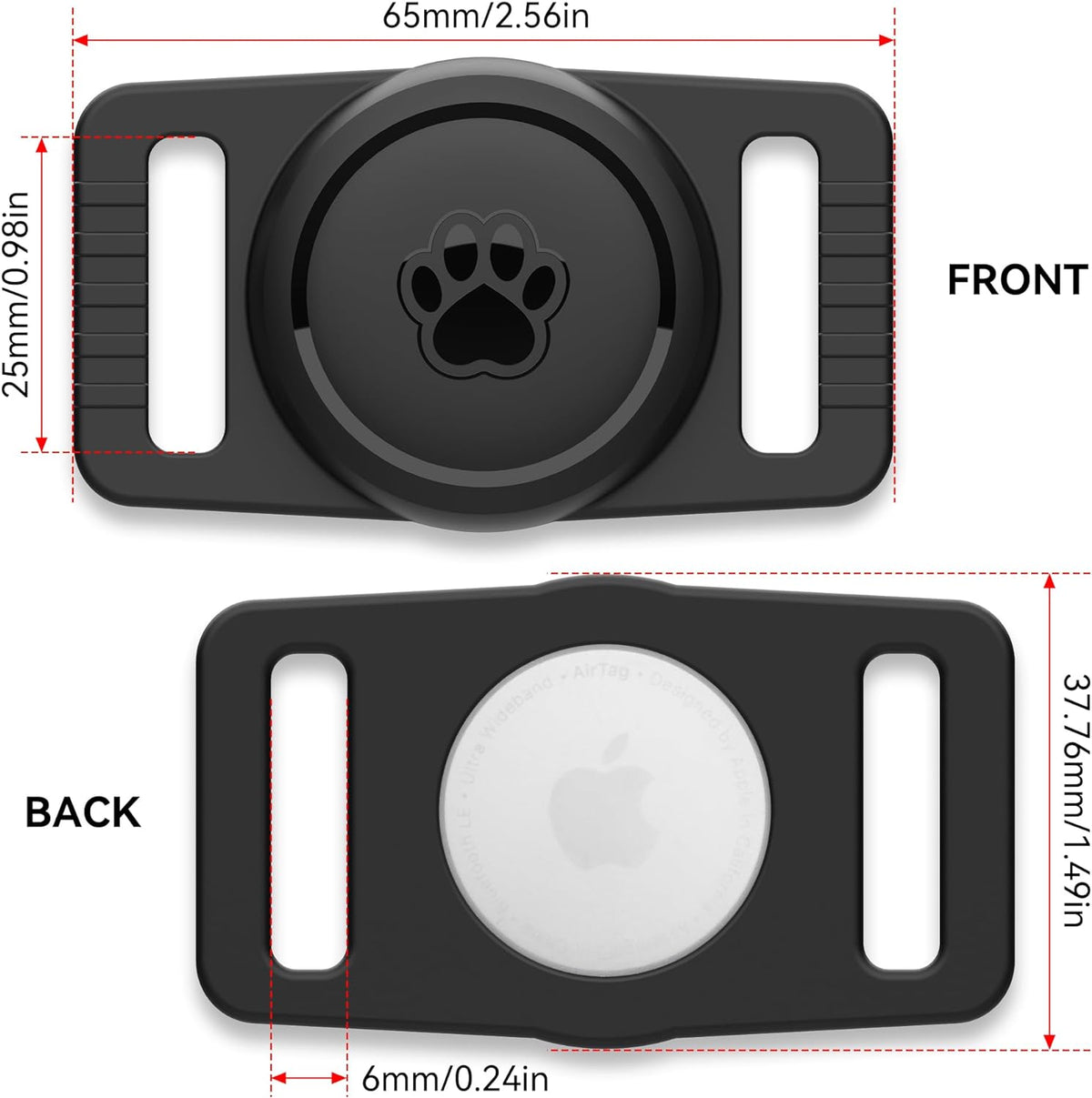 GOCII for Airtag Dog Collar Holder 2 Pack,Waterproof Dog Collar Holder for Apple AirTag(Gen 1 & 2),Silicone Air Tags Case for Dog Collars(Black)