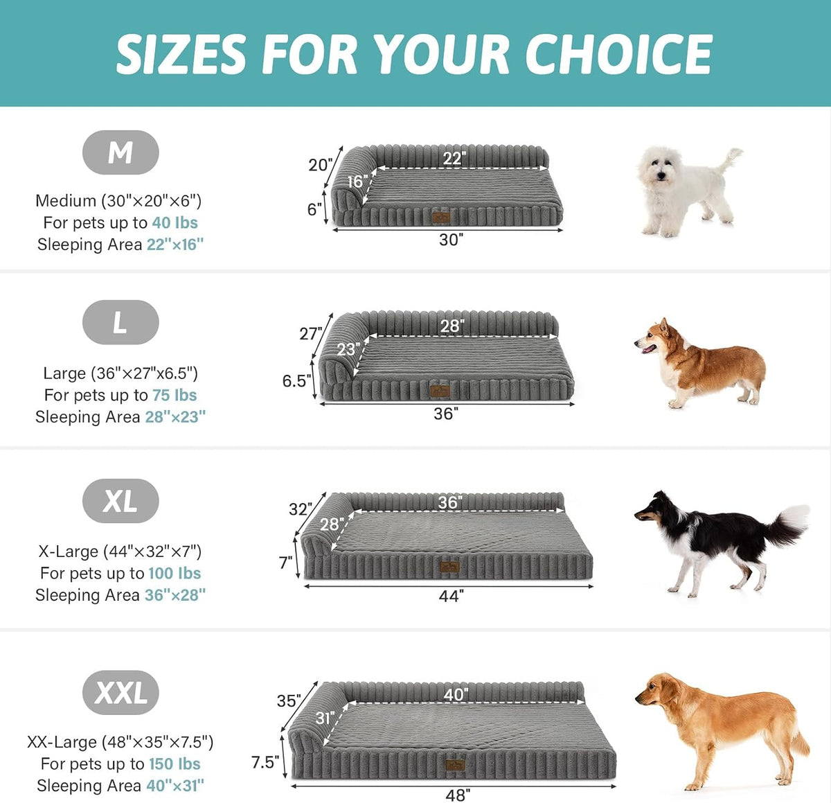 COZY KISS Faux Rabbit Fur Extra Large Dog Bed – 48"x35" Orthopedic Foam Couch with Sides, Removable Washable Cover & Waterproof Lining, Grey