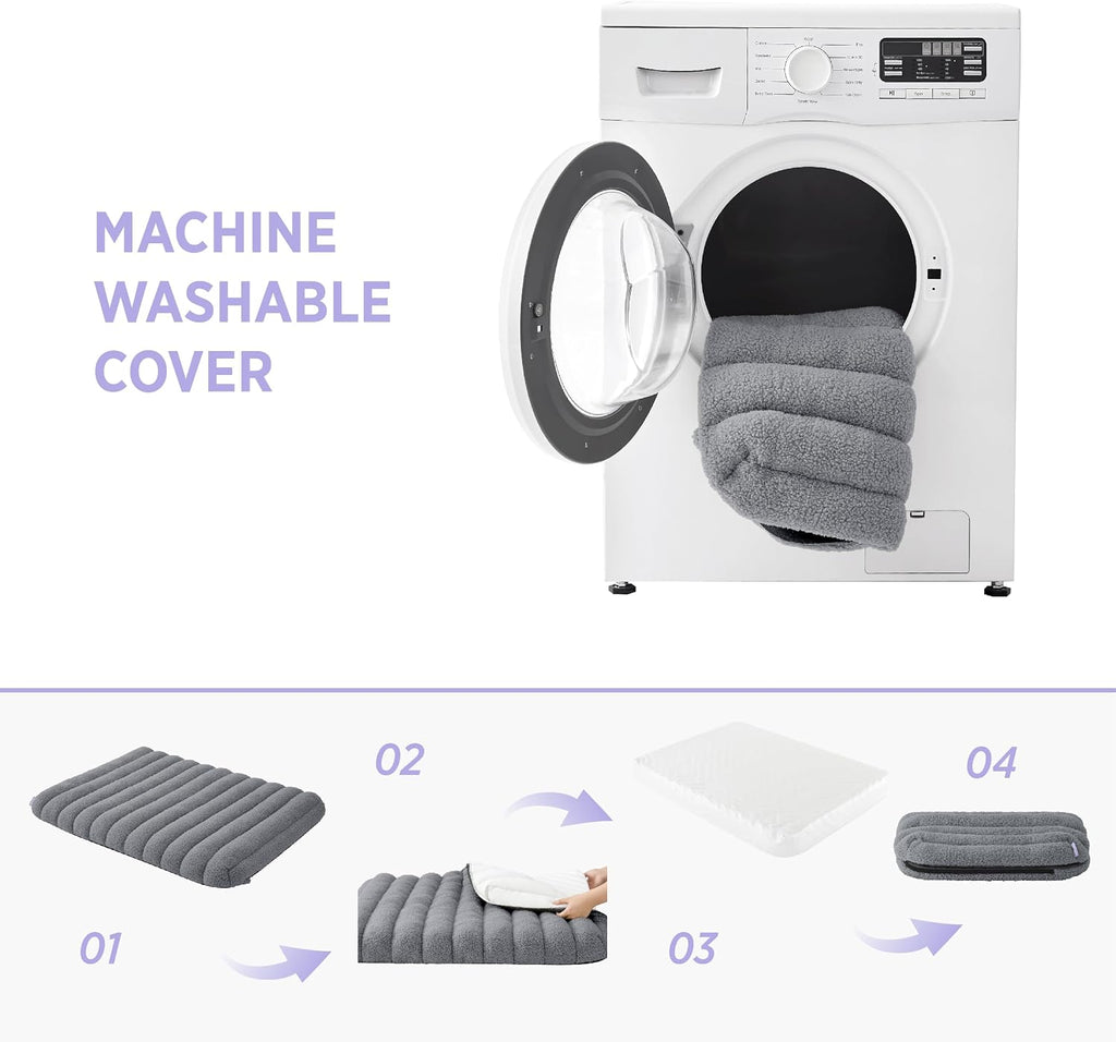 LE SURE Cute Orthopedic Dog Bed Large Sized Dog, Waterproof Chic Flat Pet Beds with Removable Washable Cover, Fuzzy Thick Egg Crate Foam Pet Mat for Indoor Use (36" x 27", Grey)