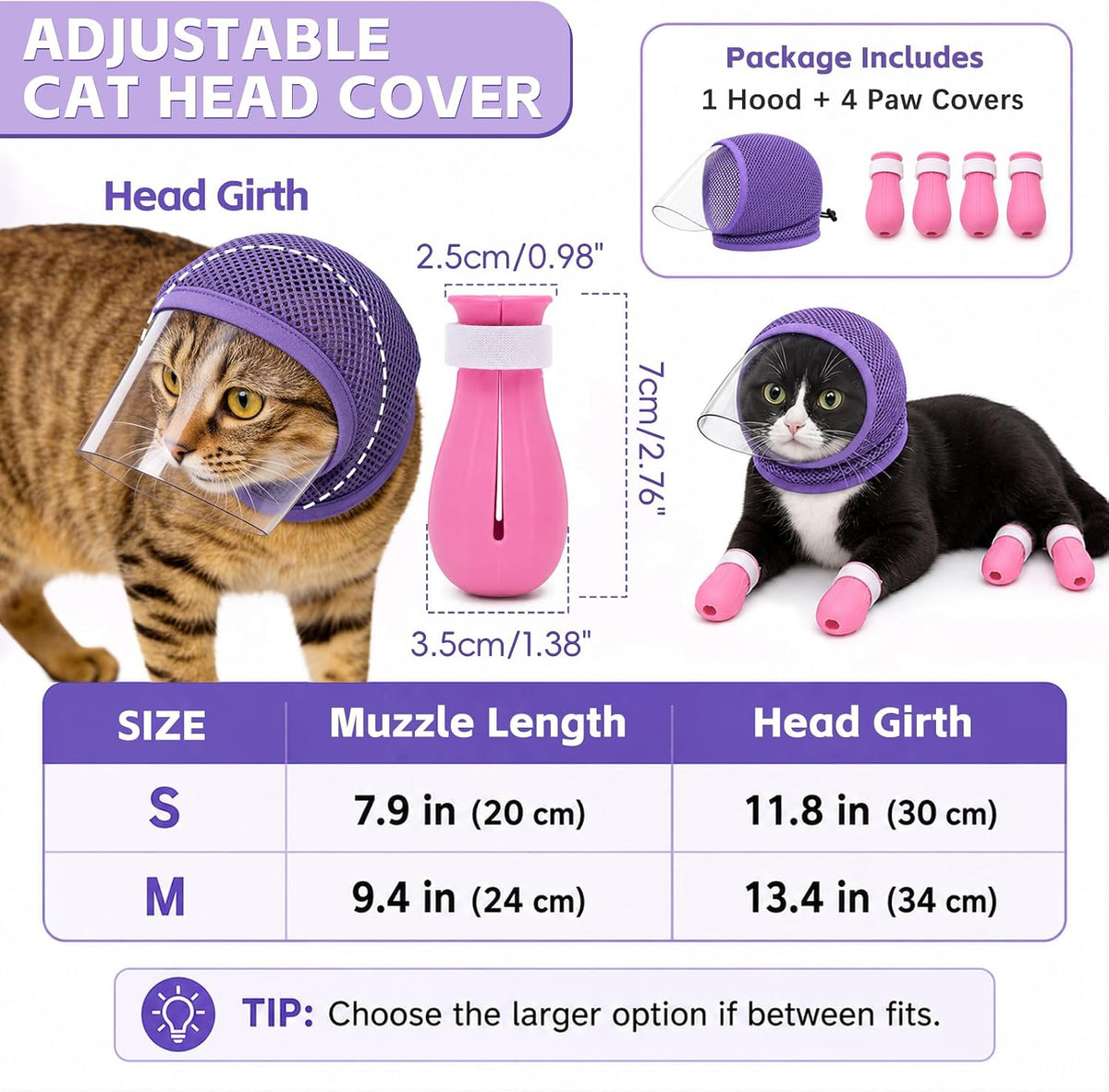 Cat Muzzle for Grooming with 4 Claw Cover, Breathable Cat Helmet for Biting