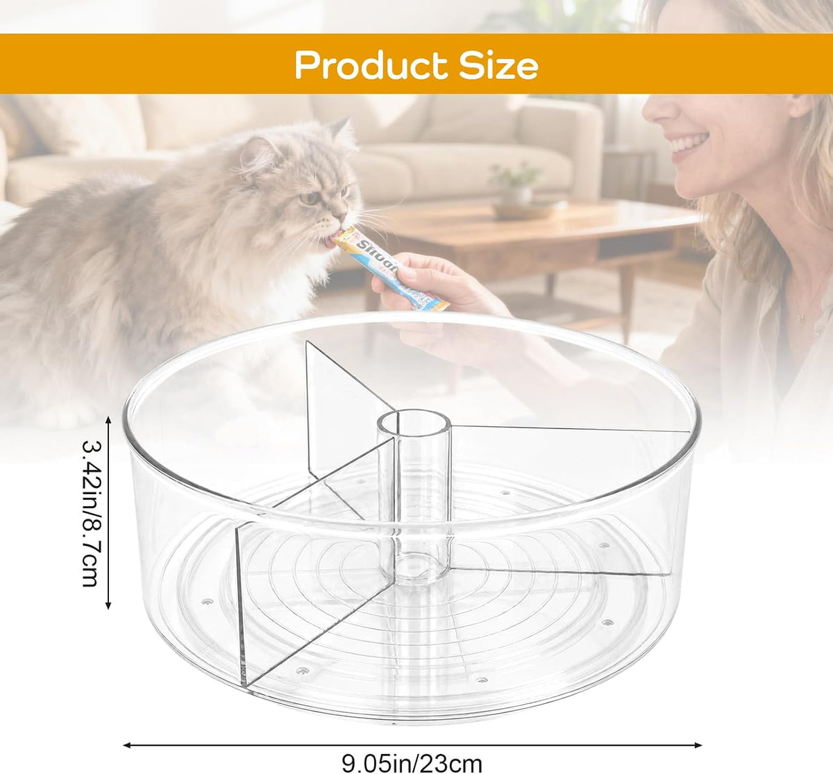 Lickable Cat Treats Organizer, 9 inches Lazy Susan Acrylic Squeeze Up Cat Food Storage Container, Wet Cat Treats Storage for Kitchen Cabinet Pantry Shelf Countertop