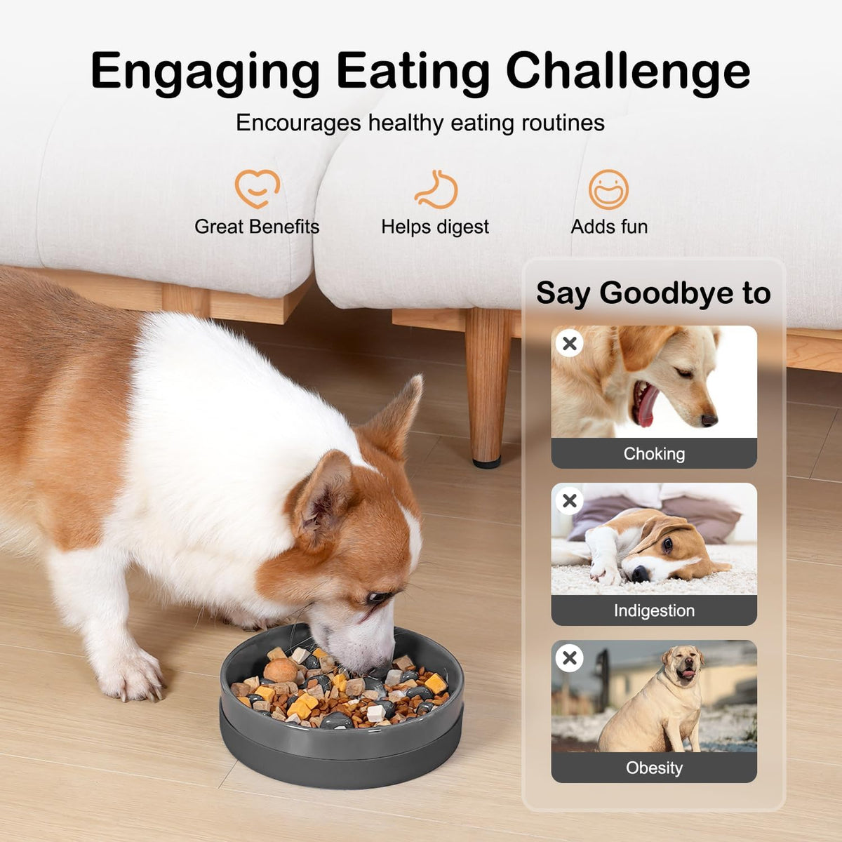 Sted Ceramic Slow Feeder Dog Bowls with Silicone Base