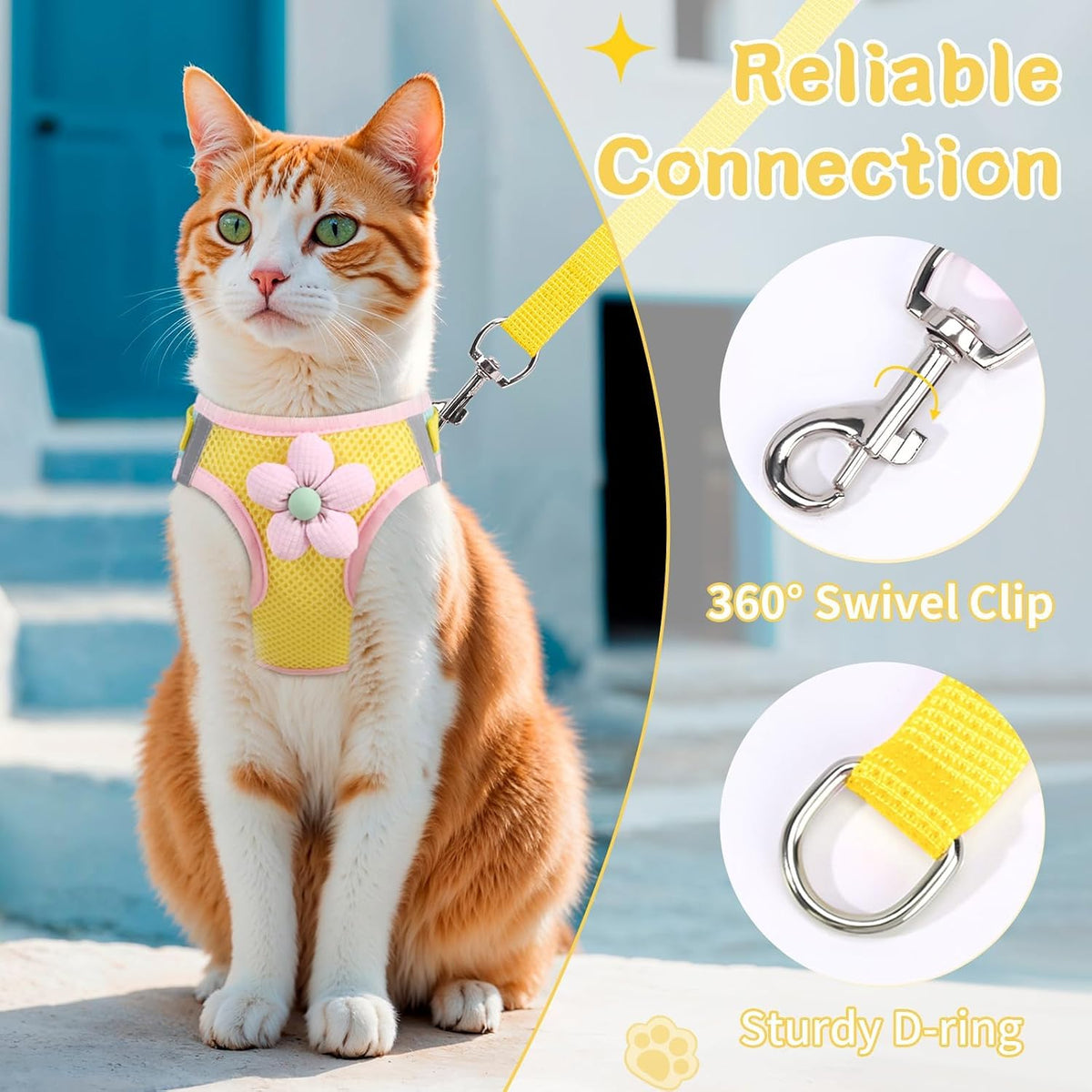 Cat Harness and Leash Set, Escape Proof Soft Vest Walk Yellow Small