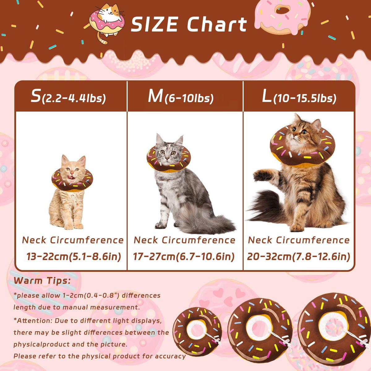 Seyezo Cat Cone Collar Soft, Adjustable Cat Recovery Collars, Donut Brown S