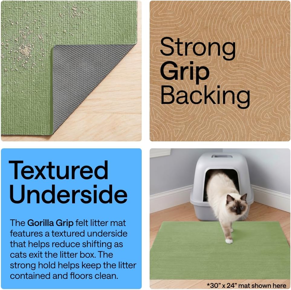 GORILLA GRIP Cat Litter Mat, Soft Felt Scatter Catcher, 30x24, Sage