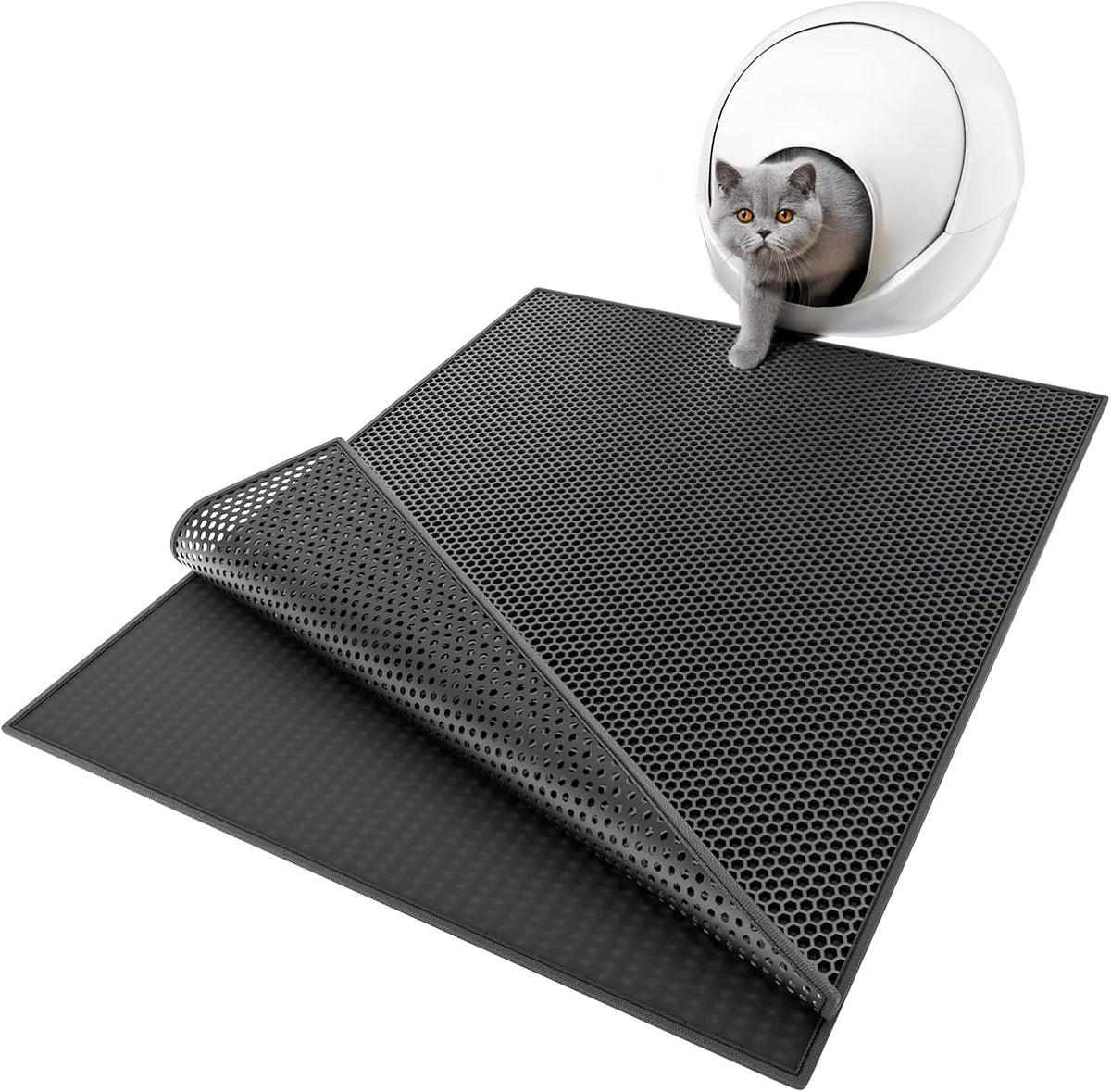 ESTHELLO Cat Litter Mat Honeycomb Double Layer Design 36’’ x 30’’ Black