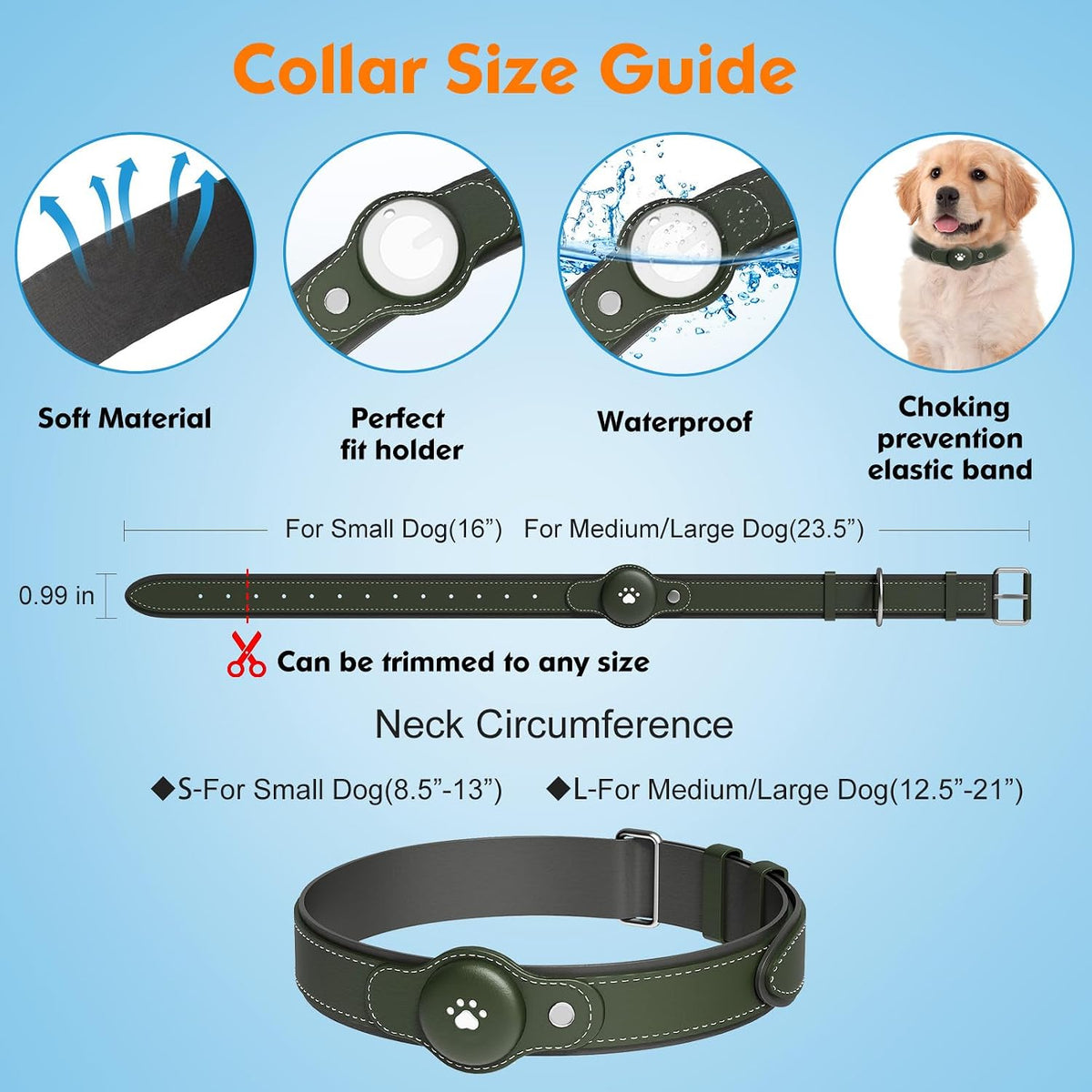 GPS Tracker for Dogs, Dog GPS Tracker, Pet Location Tracker with Collar, Real-Time Tracking, No Monthly Fee or Subscription, Waterproof, 365-Day Long Battery Life, Dog Tracking Device, iOS & Android