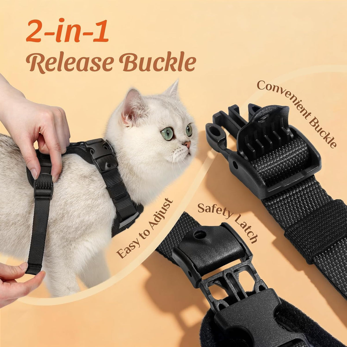 Dooradar Cat Harness and Leash Set with Neck Release Buckle, Black