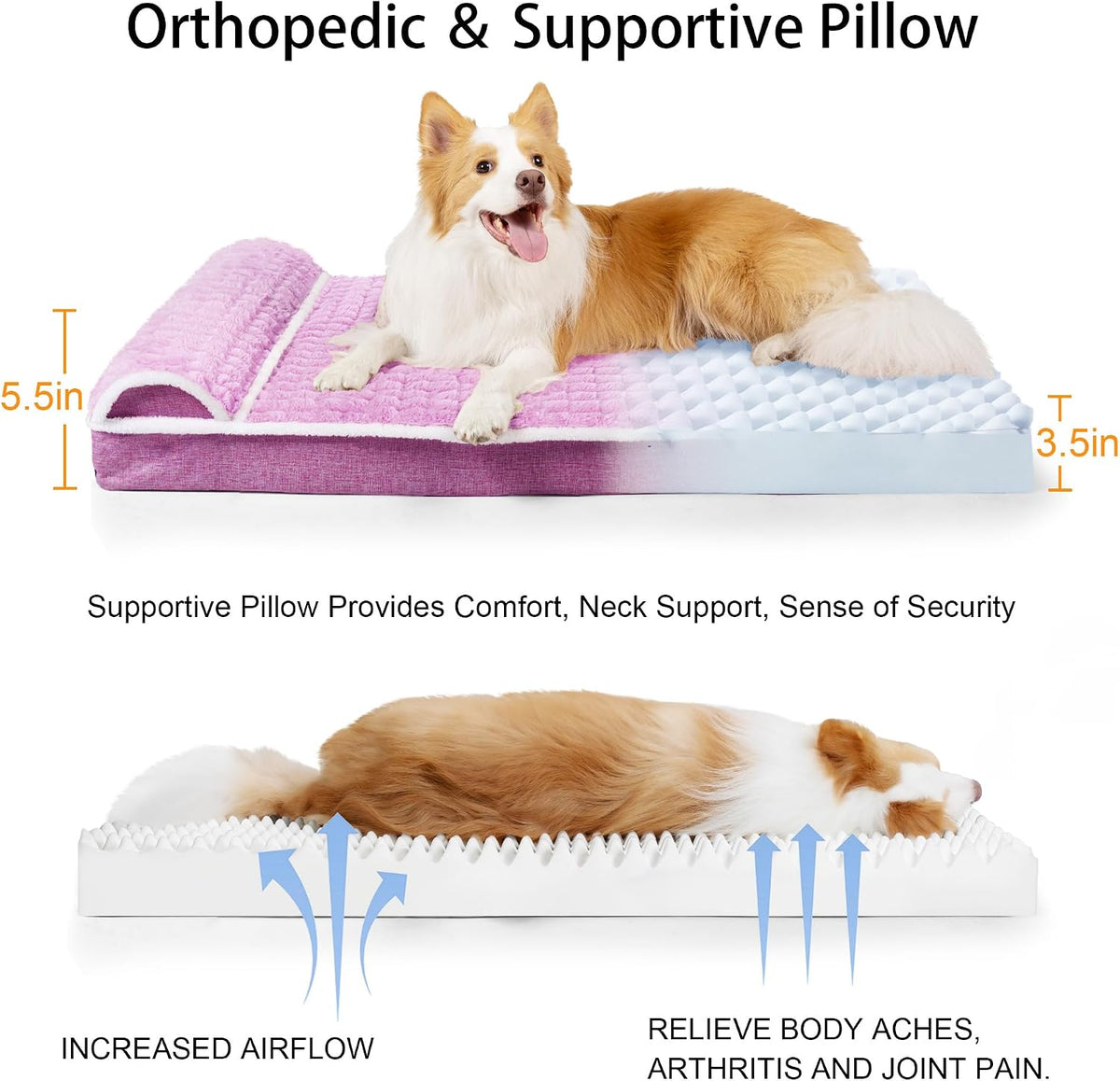 Orthopedic Large Dog Bed Pillow Pet Sofa Bed 42''X28'' Lilac