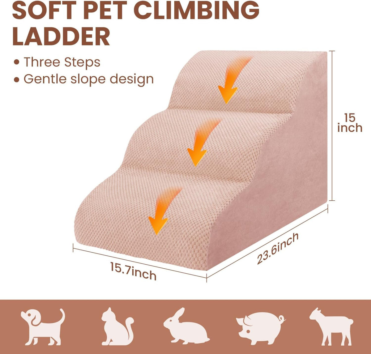 Dog Stairs for Small Dogs, 3 Tiers High Density Foam Dog Ramp, Extra Wide Non-Slip Pet Steps for High Beds Or Couch, Soft Foam Doggie Ladder for Dogs Injured, Older Pets, Small Cats
