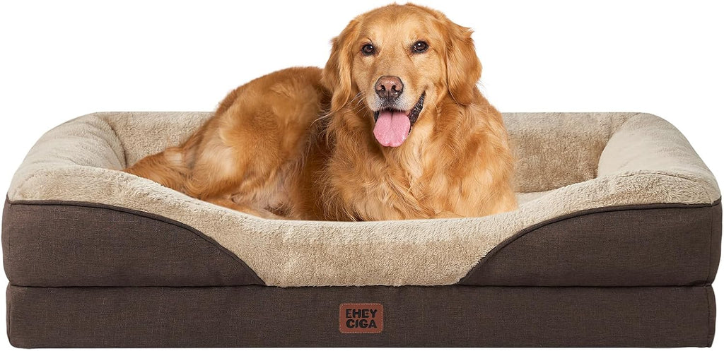 EHEYCIGA Orthopedic XL Dog Bed for Large Dog, Memory Foam Dog Couch, Brown