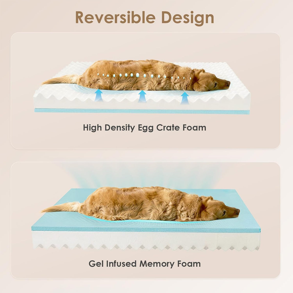 EHEYCIGA Large Memory Foam Dog Crate Bed Washable, 35x23Inch, Beige