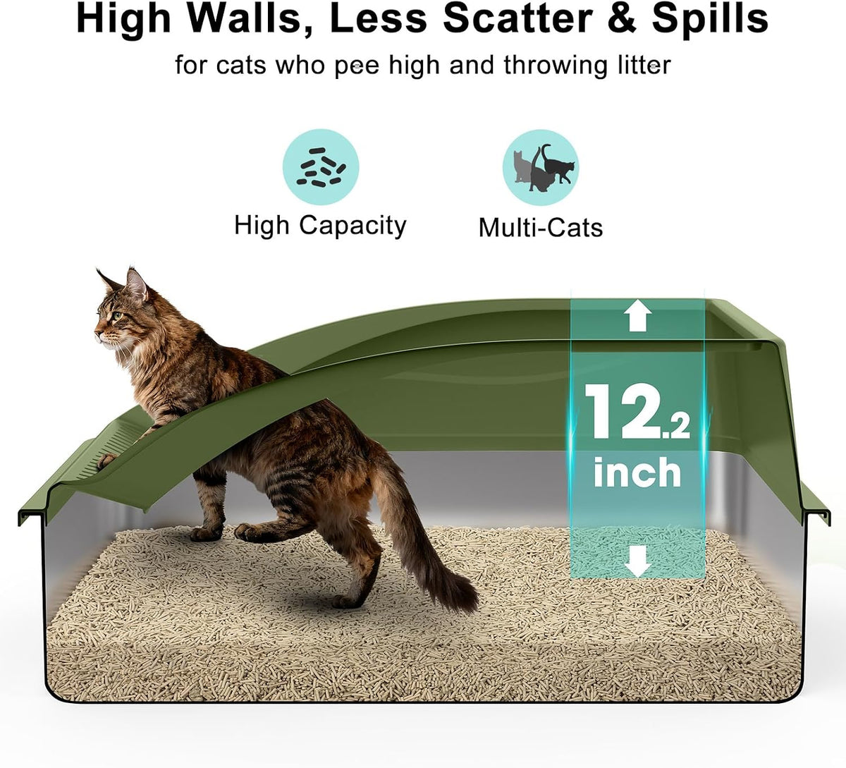AIPERRO Stainless Steel Litter Box Extra Large for Big Cats and Multi-Cats | Jumbo Extra Large Metal Cat Box High Sided with Lid | Anti-Urine Leakage, Non-Stick & Easy to Clean | Include Litter Scoop