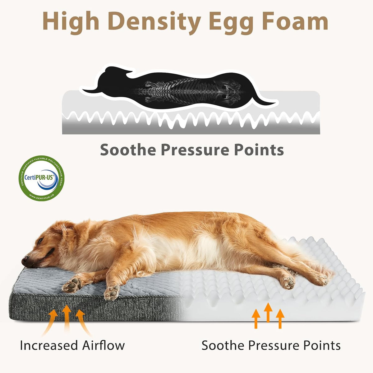 JOEJOY XL Dog Beds Large Sized Dog, Orthopedic Big Dogs Crate Bed with Washable Removable Cover, Extra Thick Egg-Crate Memory Foam Pet Beds up to 80 lbs, Light Grey, 41"x27"
