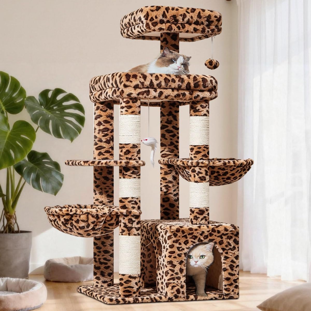 Taoqimiao 53.5in Cat Tree, Heavy Duty Sturdy Cat Tower for Indoor Cat S20BW