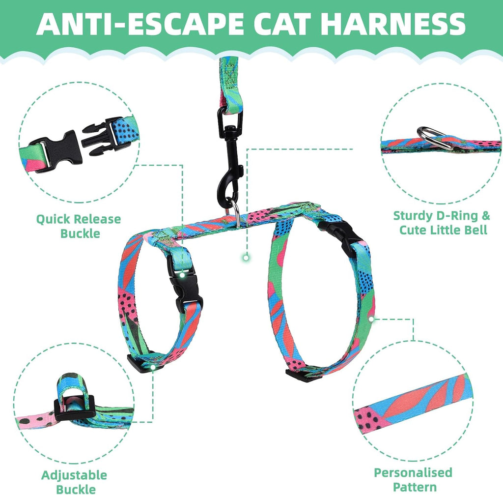 PAWCHIE Cat Harness and Leash Set, Cats Escape Proof-Adjustable Kitten Harness Lightweight Soft Outdoor Walking Travel Pet Safe Harness, Puppy Harness for Girl Cats Bunny Rabbit Small Dog, Green S