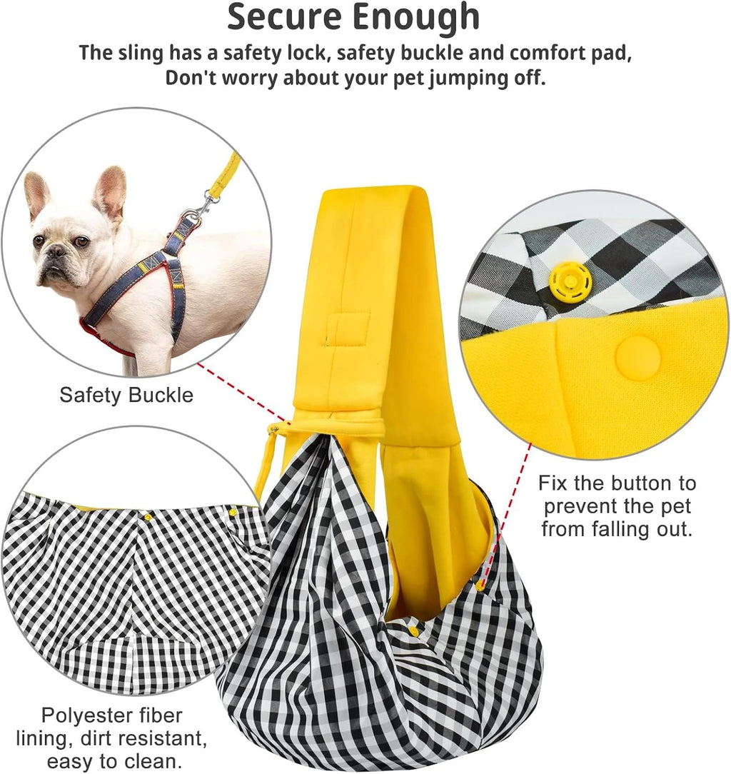 CUBY Dog and Cat Sling Carrier - Hands Free Reversible Small Pet Sling Carrier Bag - Soft Pouch and Tote Design - Suitable for Puppy, Small Dogs Cats Outdoor Travel(Yellow)