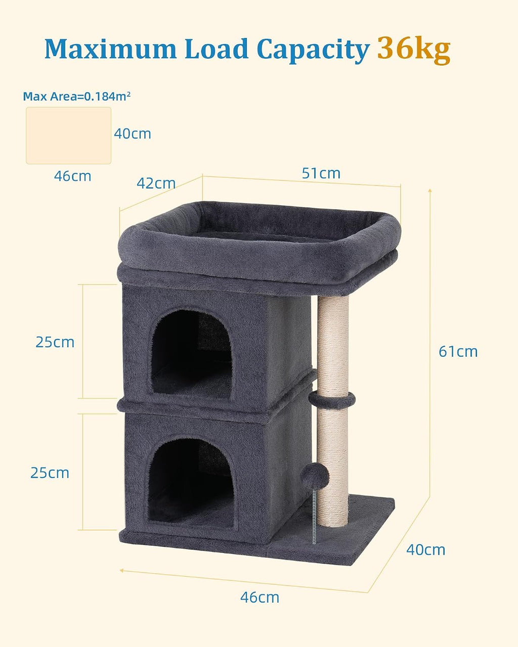 Aechonow Cat Tree for Large Cat,2 Cozy Cat Condo House for Large & Fat Cats