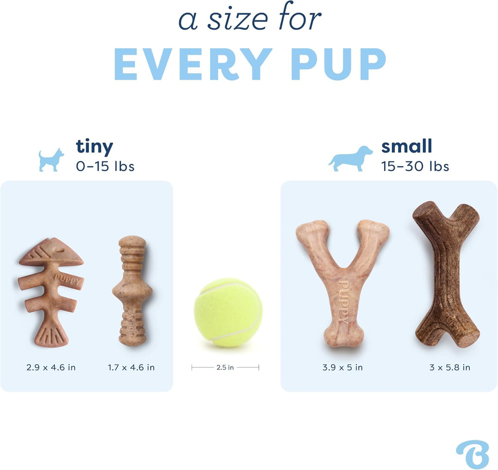 Benebone Dog Chew Toys for Gentle Chewers, Dog Bones, Small, Puppy (Pack of 32)