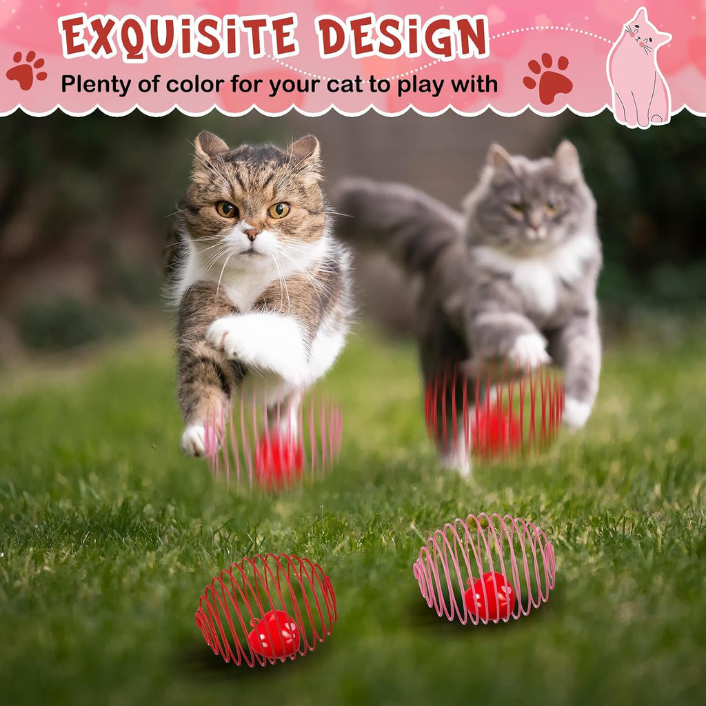 Jecery 5 Pcs Cat Toys Spring,Heart Bel,Pink Red