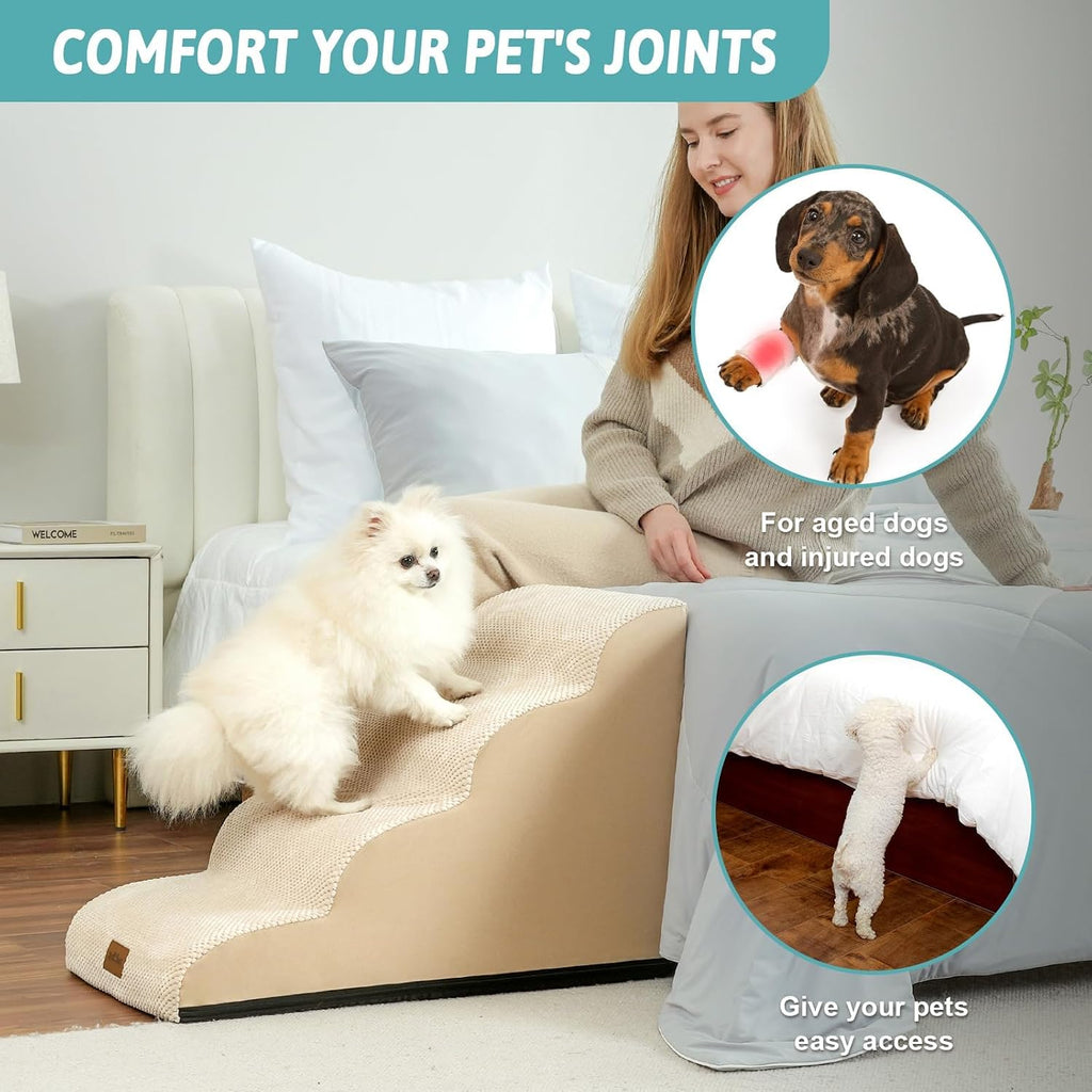 COZY KISS Dog Stairs for Small Dog 19.7" H, 4 Step Pet Ramp for Bed