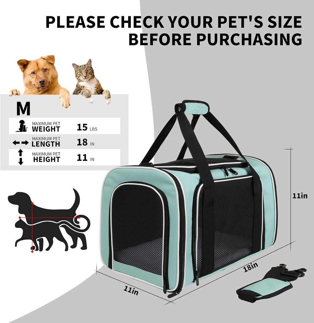 Carriers Soft-Sided Large Pet Carrier for Cats Dogs Small Animals Up to 25Lbs,Top Load Carrier,Ventilated Design,Portable Cat Carrier Airline Approved(X-Large,Green)