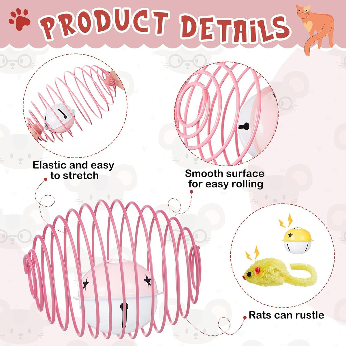 Jecery 5 Pcs Cat Toys Spring,Mouse and Bell,Multicolor