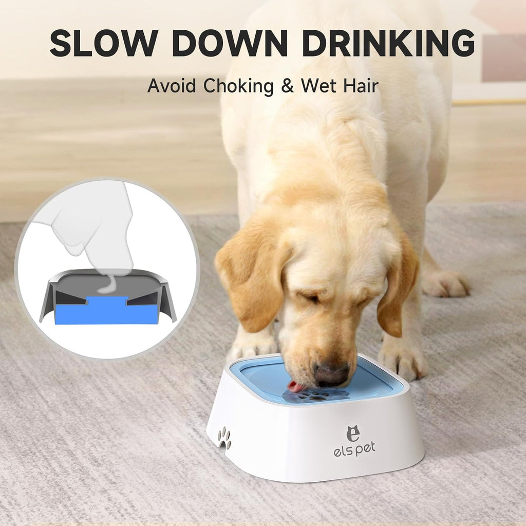 ELS PET No Spill Dog Cat Bowl 35oz 1L Anti Slip Travel Water Dispenser Blue | 35oz 1l travel, floating disk slow drink, dual spill proof, anti slip, car crate use, dishwasher safe, no wet mouth, dog cat