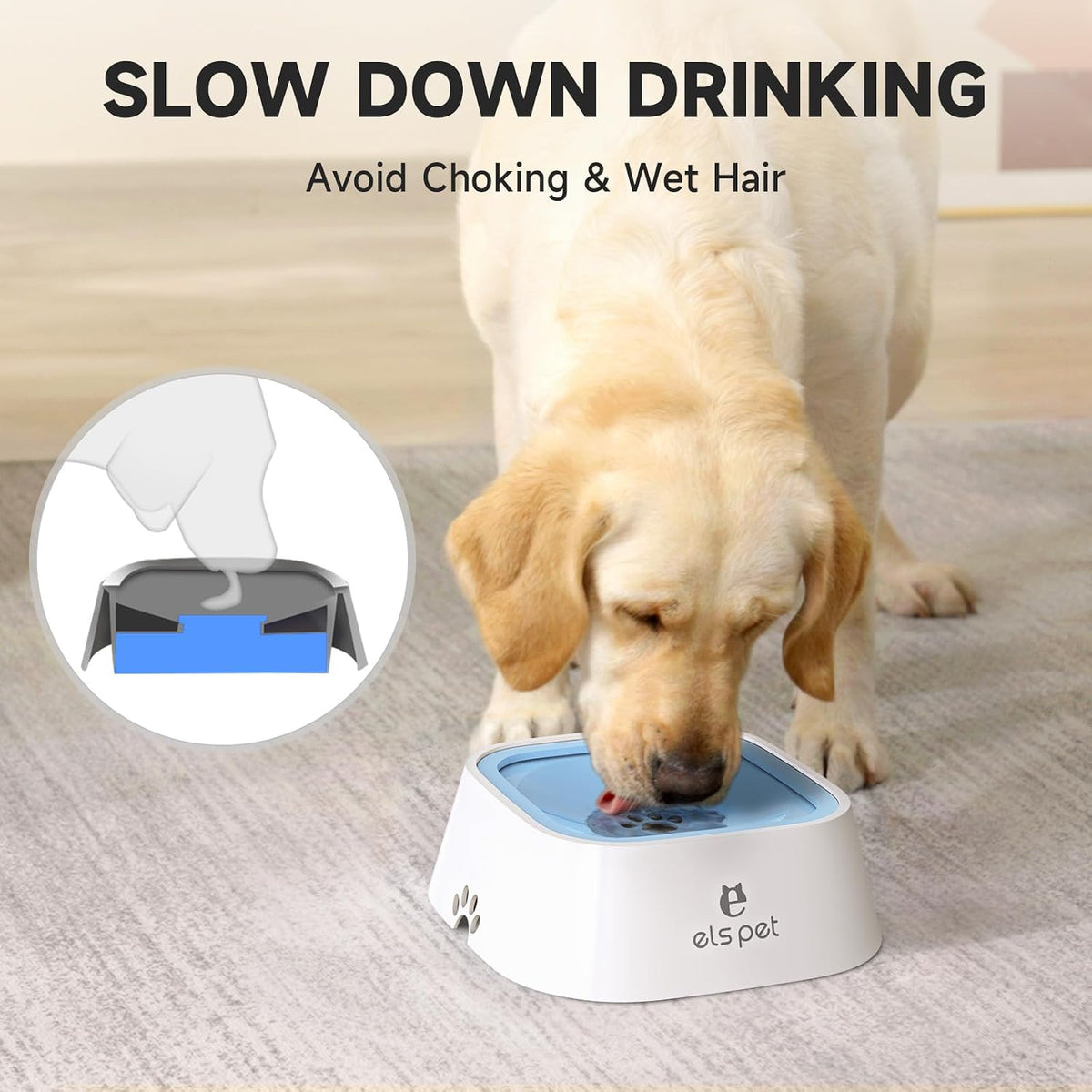 ELS PET No Spill Dog Cat Bowl 35oz 1L Anti Slip Travel Water Dispenser Blue | 35oz 1l travel, floating disk slow drink, dual spill proof, anti slip, car crate use, dishwasher safe, no wet mouth, dog cat