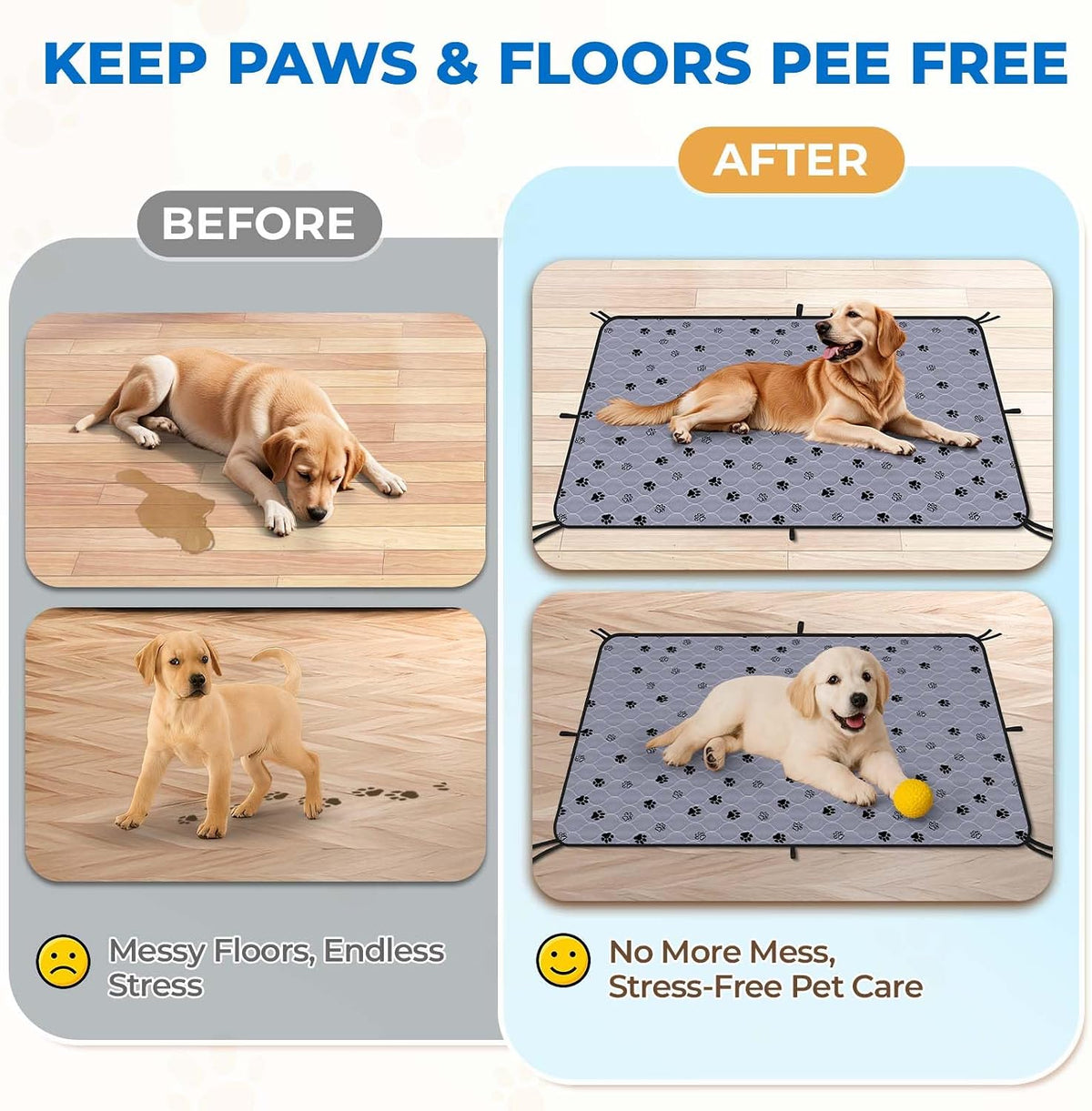 Fostanfly Washable Pee Pads for Dogs, Ultra-Absorbent, 36"x48"-2 Pack, Gray | Waterproof, Protects Against Urine Leakage, Reusable Puppy Pads, Non-Slip Grip for Dog Potty Training with 8 Tie Straps