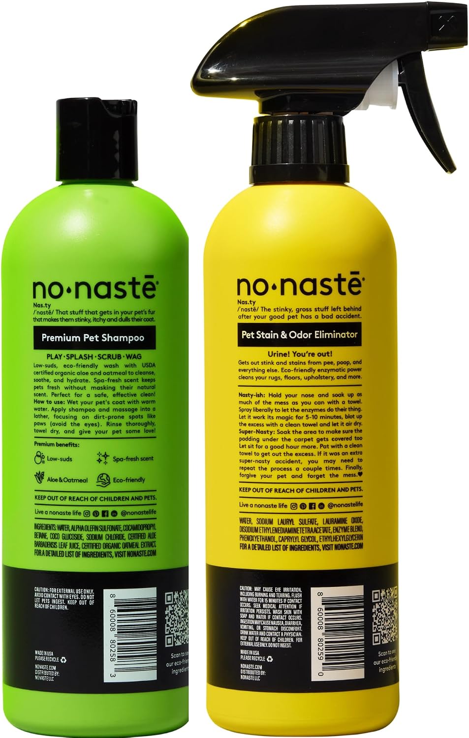 Nonaste Oatmeal Dog Shampoo & Pet Stain Odor Eliminator Set, 16 oz, Pk 2